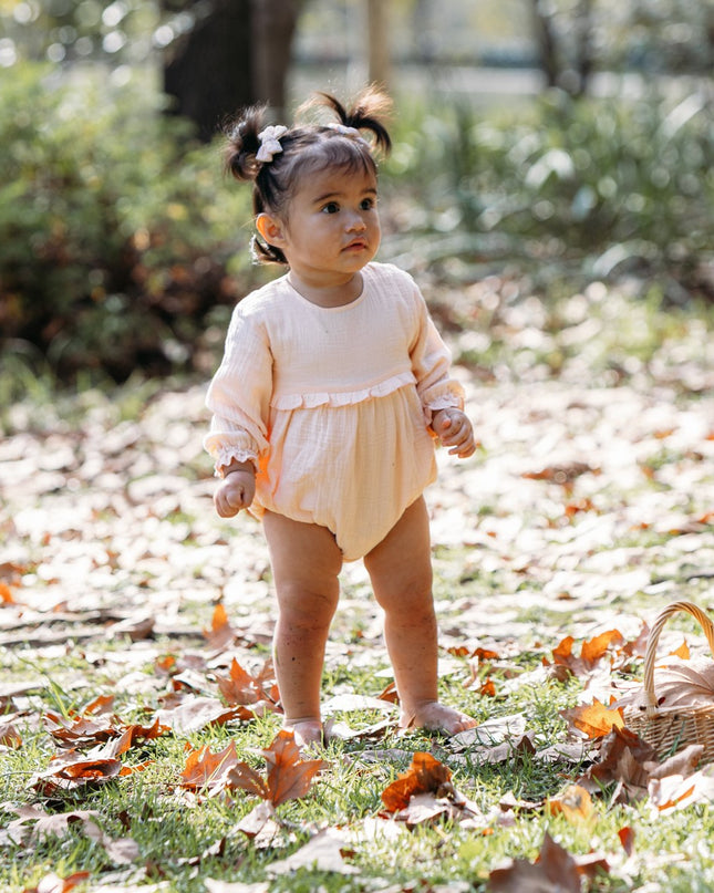 Organic Cotton Evelyn Bubble Romper Peach