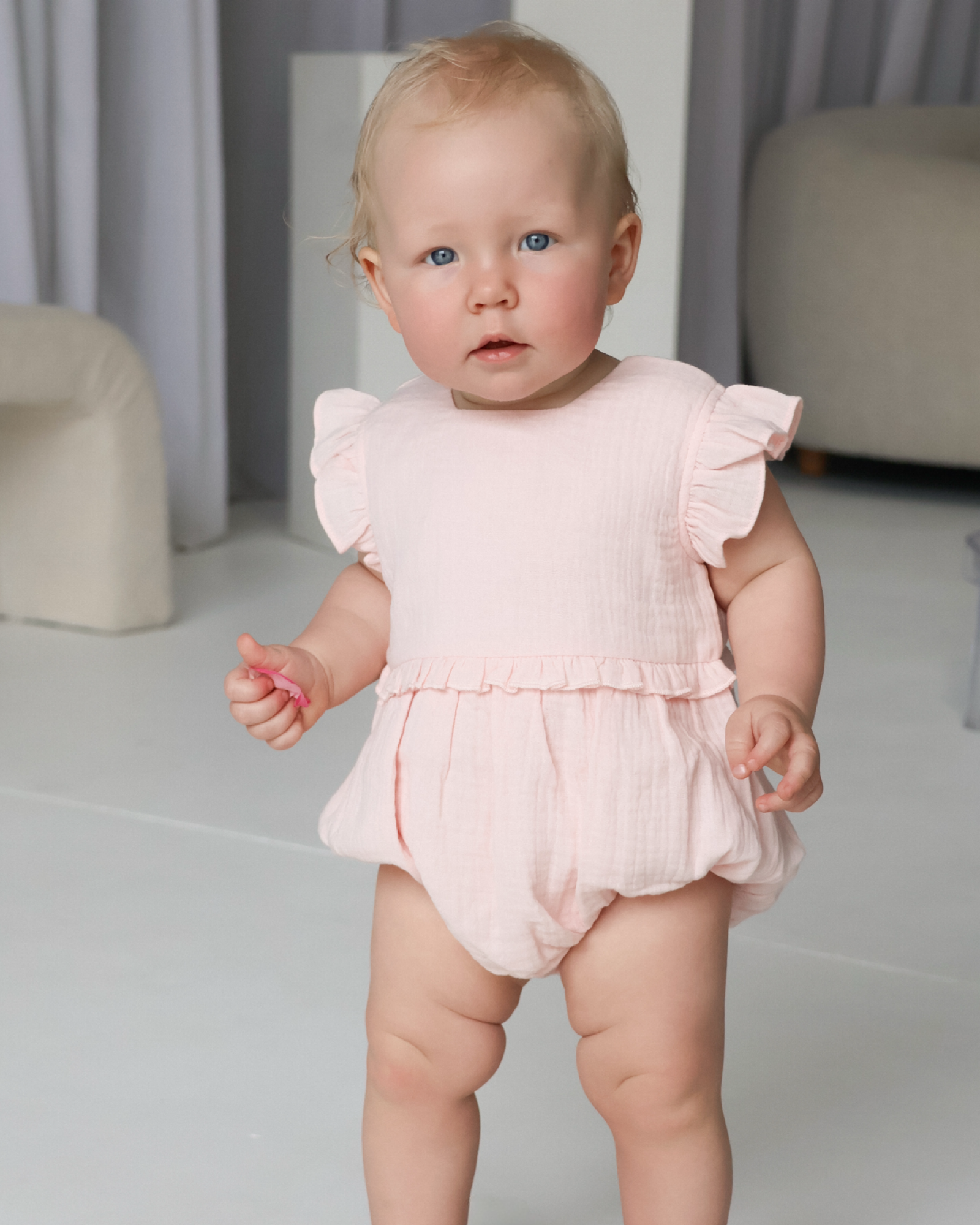 Organic Cotton Frill Bubble Romper Petal