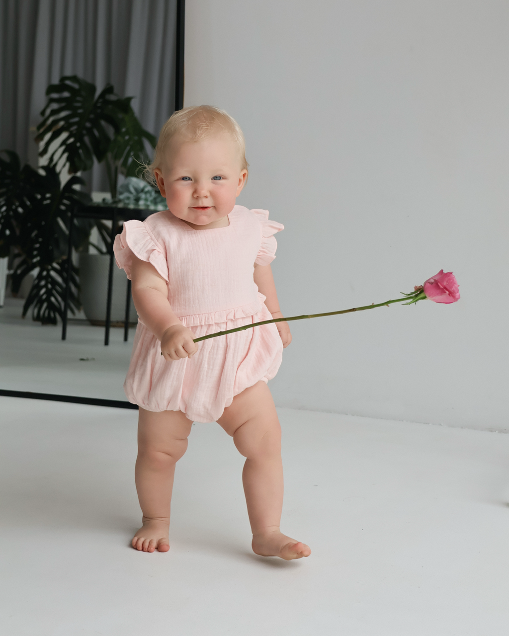Organic Cotton Frill Bubble Romper Petal