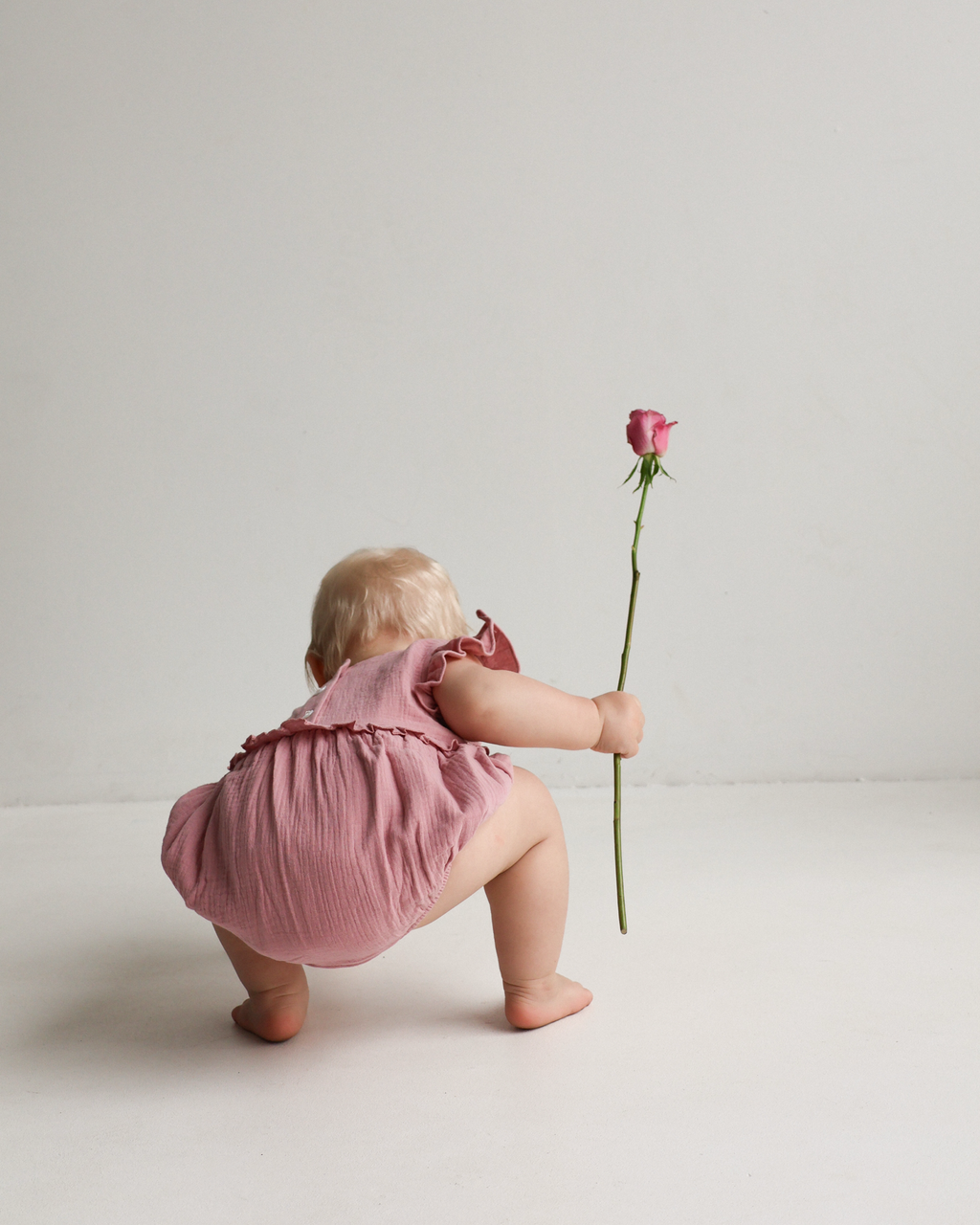 Organic Cotton Frill Bubble Romper Rose