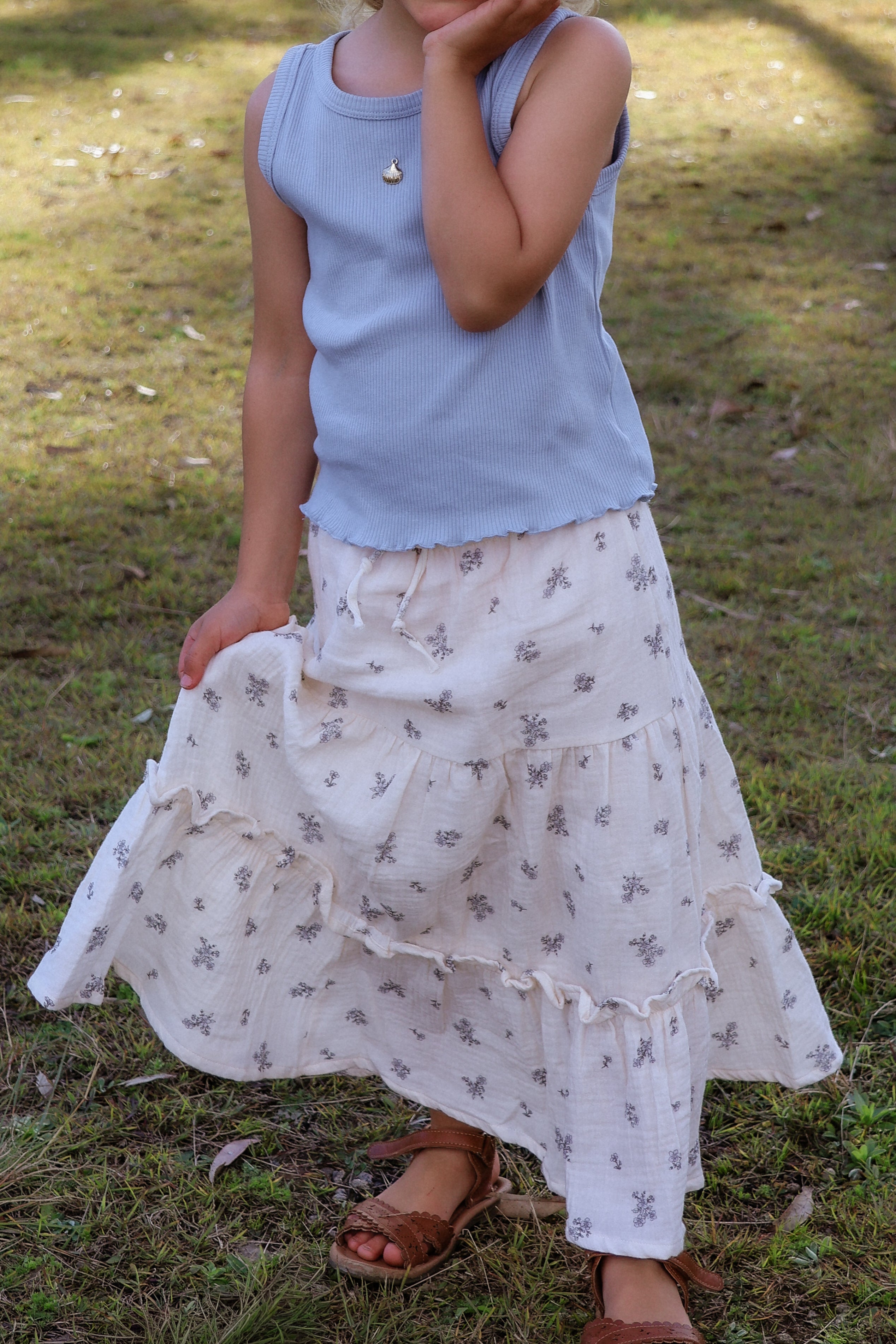 Organic Cotton Girls Maxi Skirt - Bluebell