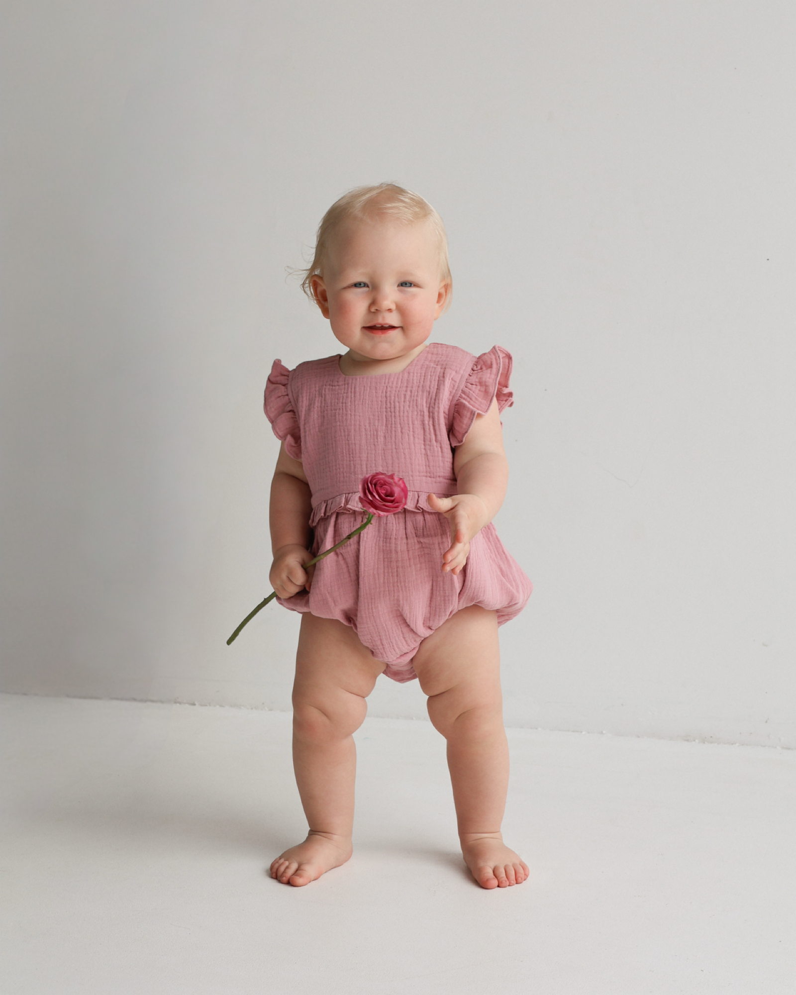 Organic Cotton Frill Bubble Romper Rose